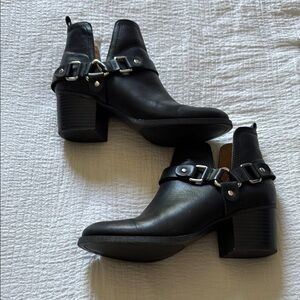 Madden Girl Black Vegan Leather Ankle Boots with Metal Accents